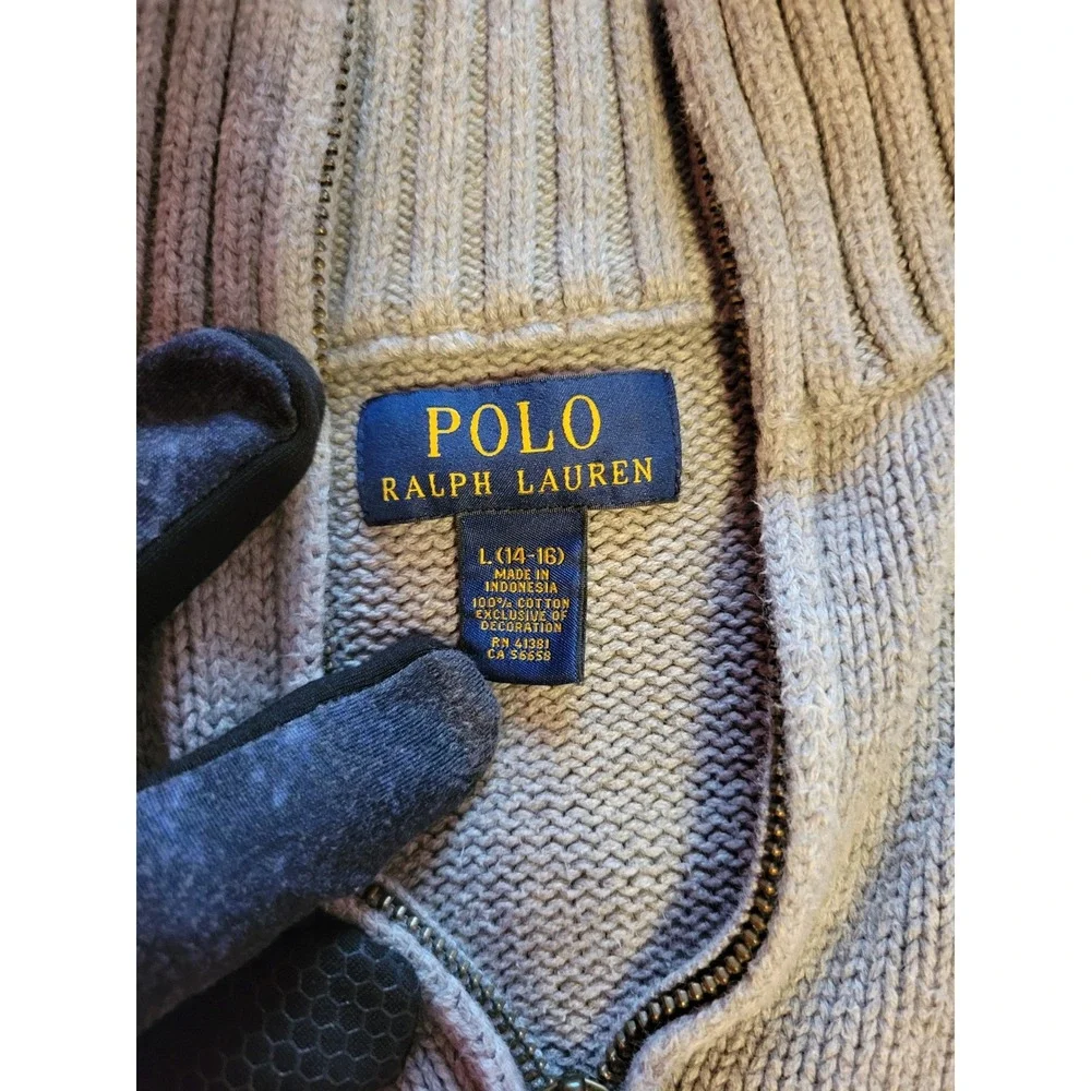 Polo Ralph Lauren Boys Gray 100% Cotton Quarter Zip Sweater Size L 14-16